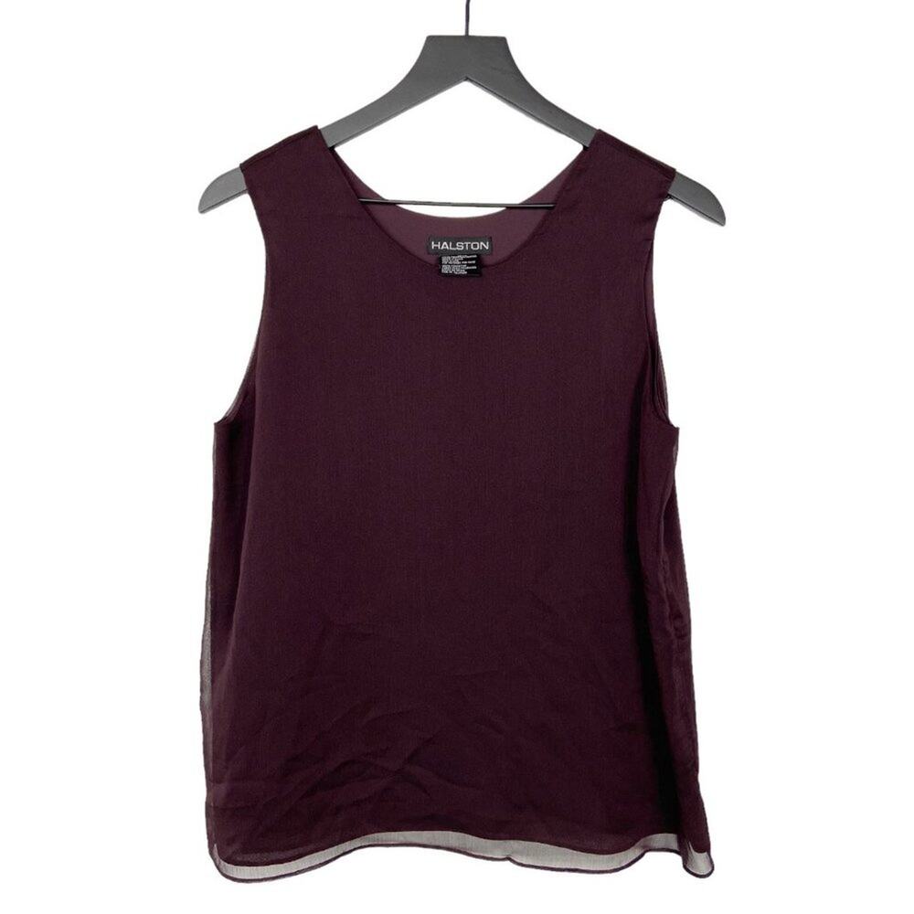 Vintage Halston Sleeveless Blouse Flowy Layers Burgundy Purple‎ Women's Size M